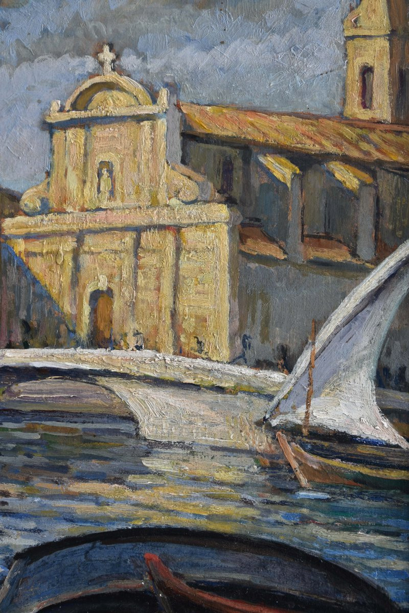 Ferdinand Olivier "martigues" Oil On Cardboard 38x46-photo-1